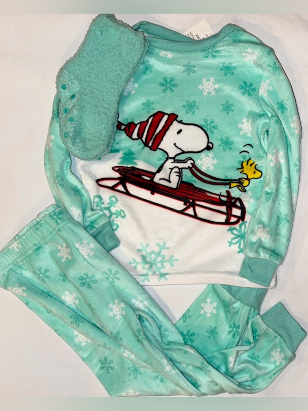 Snoopy Woodstock Cozy Pajamas Grippy Sock Holiday Set Toddler Boys Girls 3T NWT